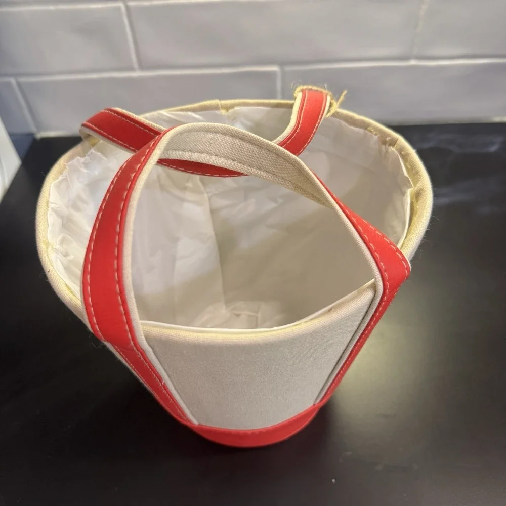 NEW Red &‎ White Tote Bag Potted Plant Holder Debi Lilly Tote Basket
